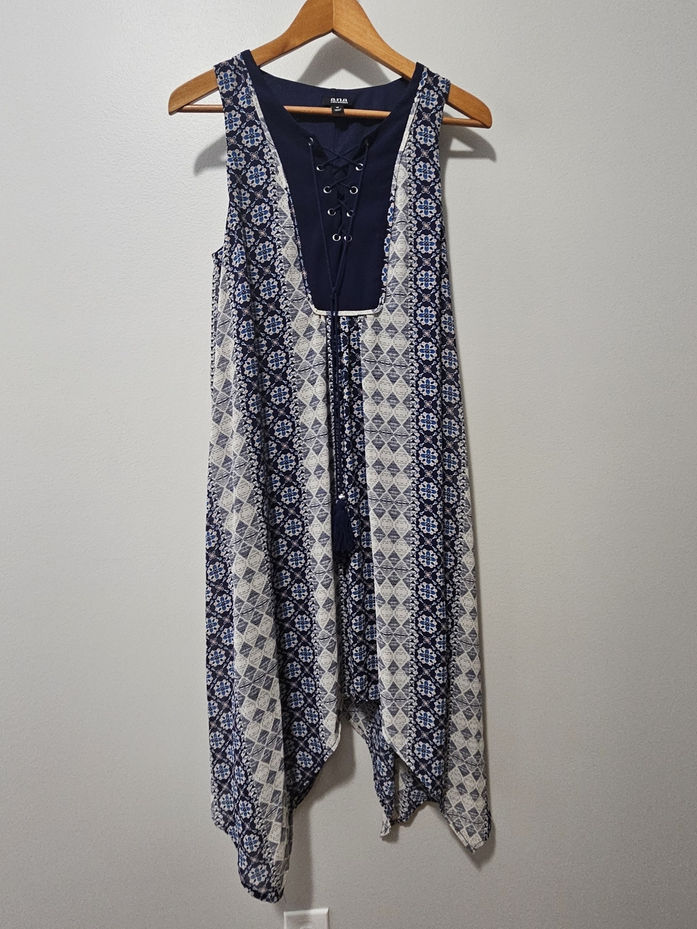 a.n.a Navy and White Lace-Up Asymmetrical Dress